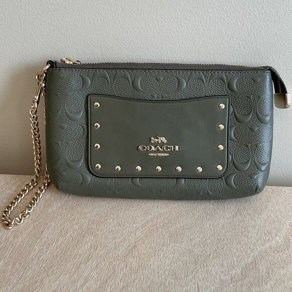 Coach Signature Embossed Leather Wristlet - Picture 1 of 16